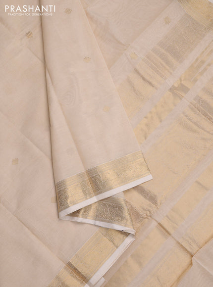 Kanchi cotton saree cream with zari woven buttas and zari woven border