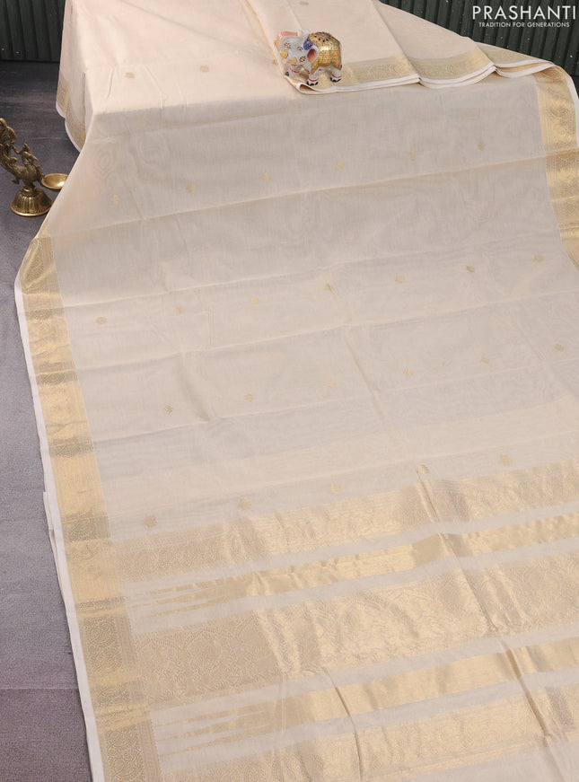 Kanchi cotton saree cream with zari woven buttas and zari woven border