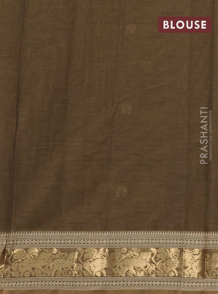 Kanchi cotton saree military green with zari woven buttas and zari woven border