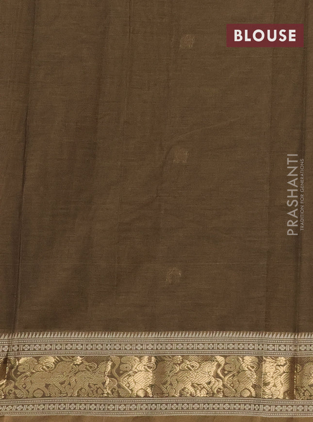 Kanchi cotton saree military green with zari woven buttas and zari woven border