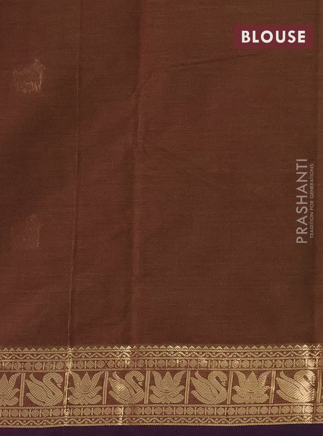 Kanchi cotton saree sap green and violet with zari woven buttas and zari woven border