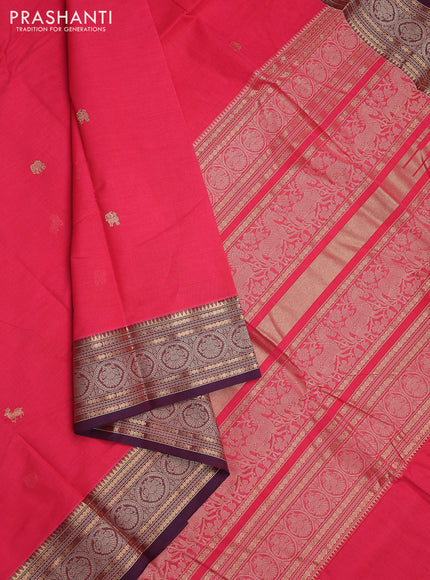 Kanchi cotton saree pink and deep jamun with zari woven buttas and thread & zari woven border