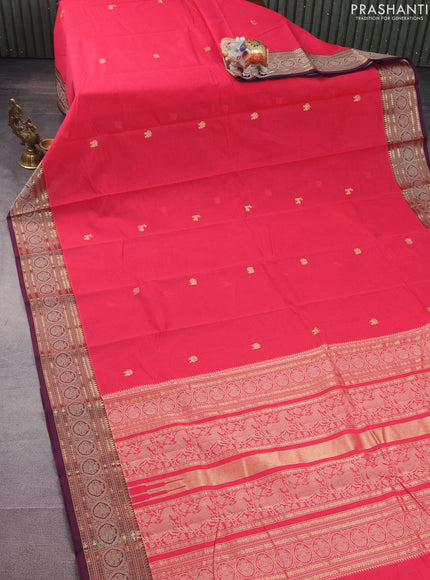 Kanchi cotton saree pink and deep jamun with zari woven buttas and thread & zari woven border