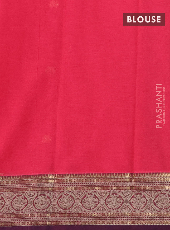 Kanchi cotton saree pink and deep jamun with zari woven buttas and thread & zari woven border