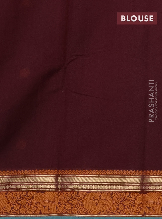 Kanchi cotton saree deep maroon and teal green shade with thread woven buttas and thread & zari woven border