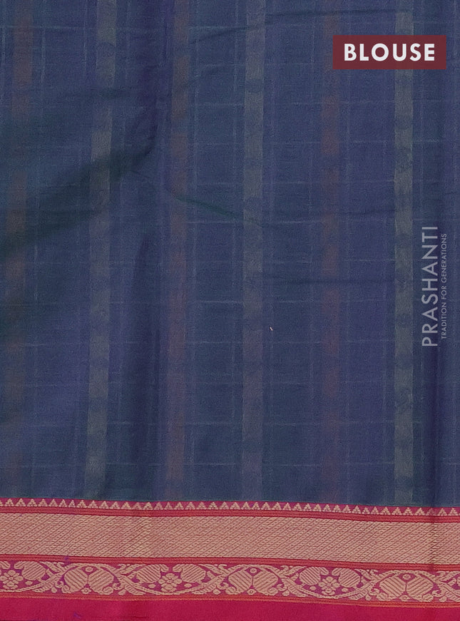 Kanchi cotton saree dual shade of bluish green and pink with allover zari checked pattern & 1000 buttas and thread woven border