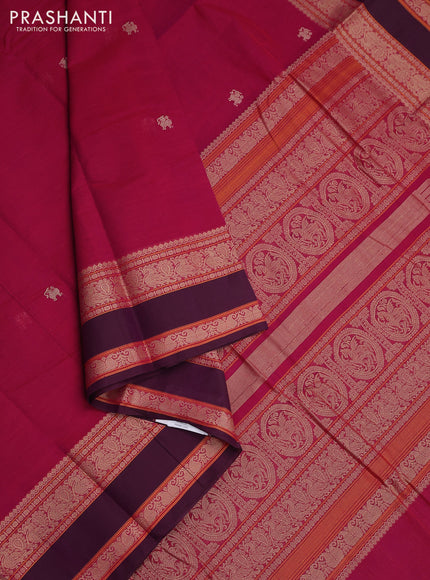 Kanchi cotton saree dark pink and wine shade with thread woven buttas and rettapet thread woven border
