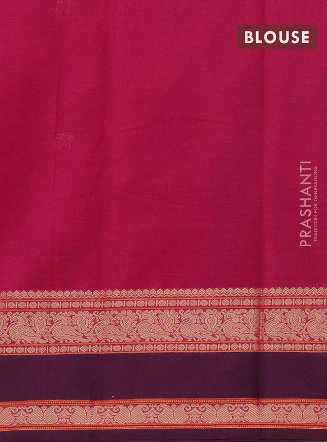 Kanchi cotton saree dark pink and wine shade with thread woven buttas and rettapet thread woven border