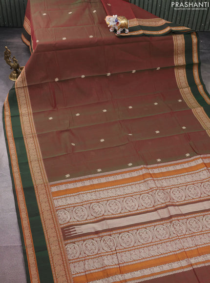 Kanchi cotton saree dual shade of maroon and green with thread woven buttas and rettapet thread woven border