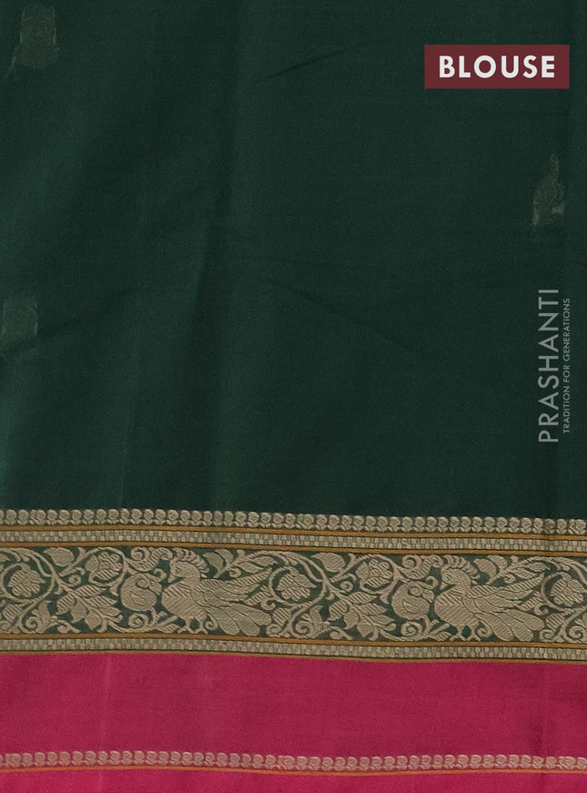 Kanchi cotton saree green and dark pink with thread woven buttas and rettapet thread woven border