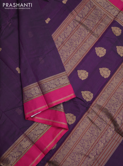 Kanchi cotton saree dual shade of purple and pink with plain body and thread woven border