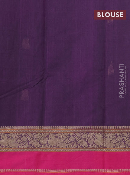 Kanchi cotton saree dual shade of purple and pink with plain body and thread woven border