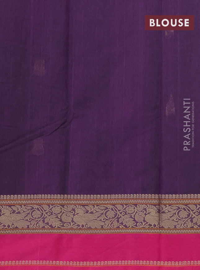 Kanchi cotton saree dual shade of purple and pink with plain body and thread woven border