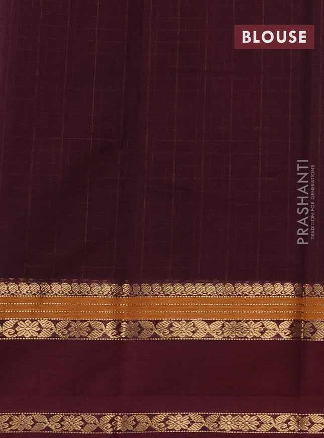 Kanchi cotton saree deep maroon with allover thread checked pattern & lakshadeepam weaves and rettapet zari woven border