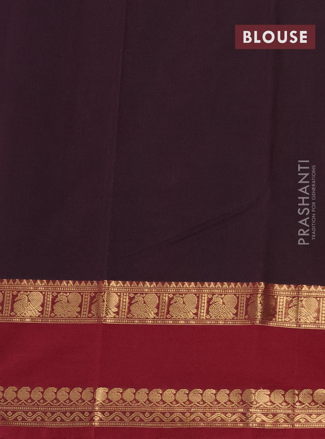 Kanchi cotton saree deep jamun and maroon with allover thread checked pattern and rettapet zari woven border