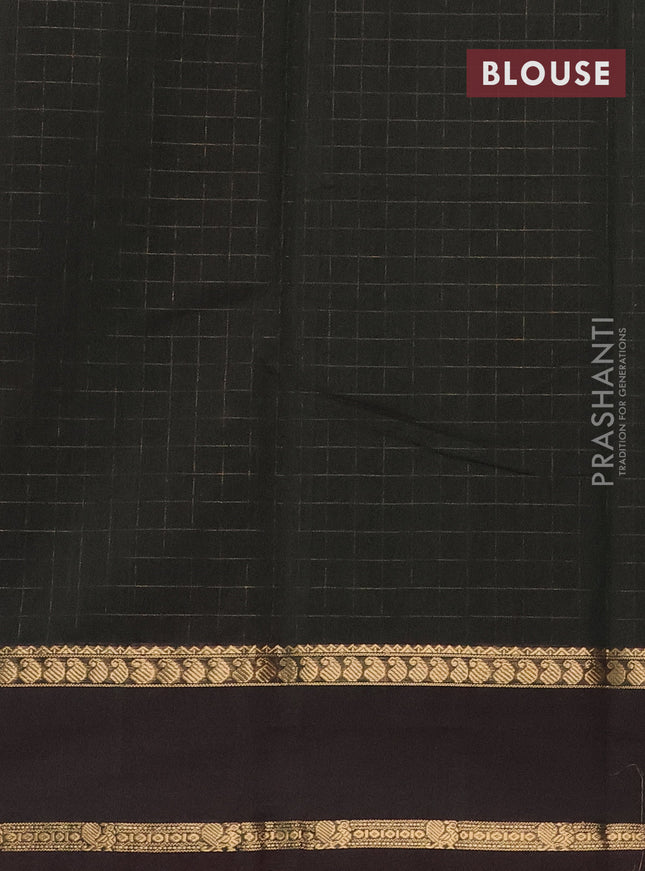 Kanchi cotton saree dual shade of green with allover zari checked pattern & buttas and rettapet zari woven border