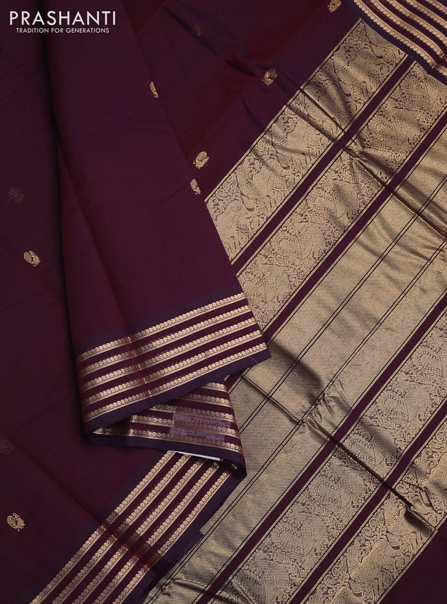 Kanchi cotton saree wine shade with annam zari woven buttas and zari woven border