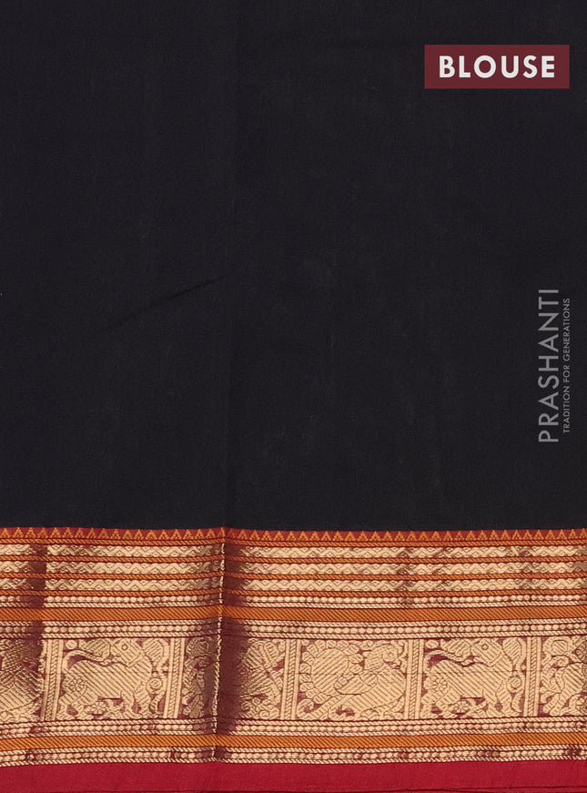 Kanchi cotton saree black and maroon with allover zari checked pattern & buttas and annam zari woven border