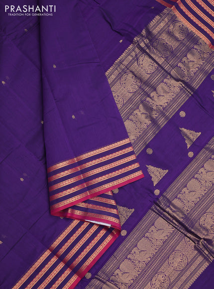 Kanchi cotton saree violet and magenta pink with zari woven buttas and zari woven border