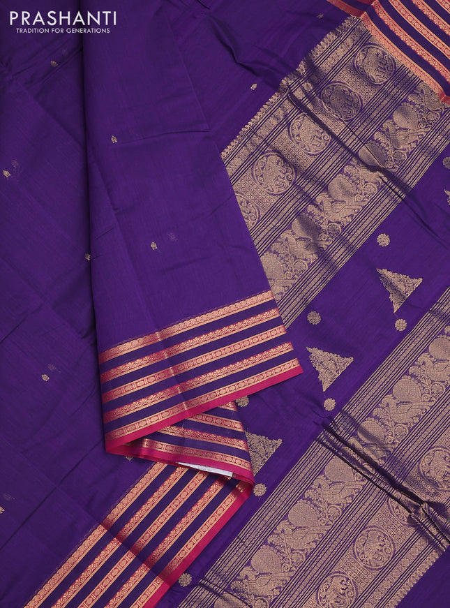Kanchi cotton saree violet and magenta pink with zari woven buttas and zari woven border