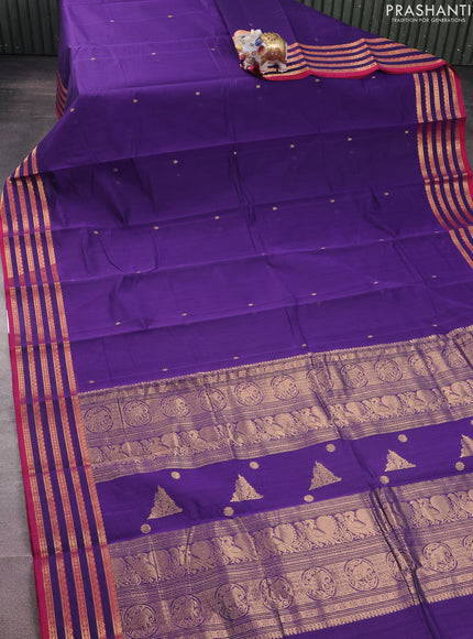 Kanchi cotton saree violet and magenta pink with zari woven buttas and zari woven border