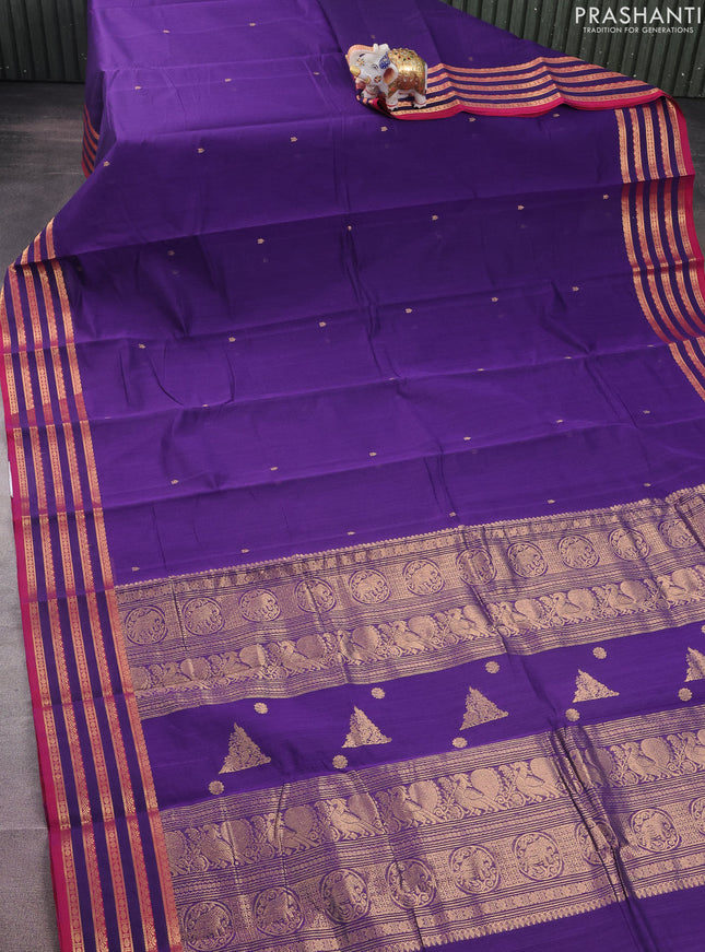 Kanchi cotton saree violet and magenta pink with zari woven buttas and zari woven border