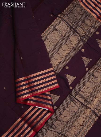 Kanchi cotton saree wine shade and maroon with zari woven buttas and zari woven border