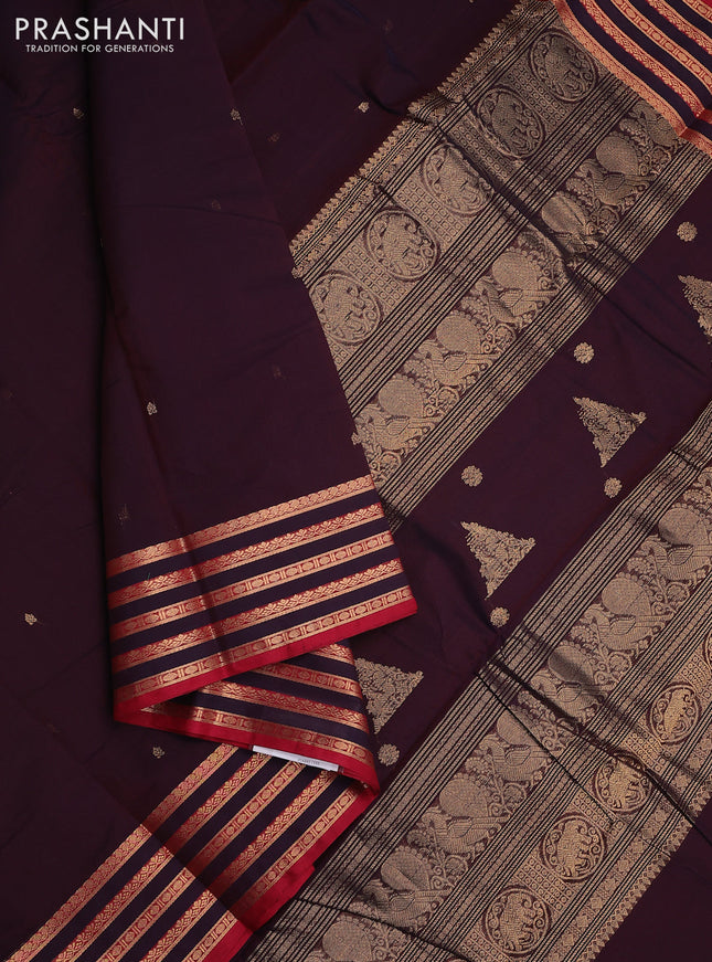 Kanchi cotton saree wine shade and maroon with zari woven buttas and zari woven border