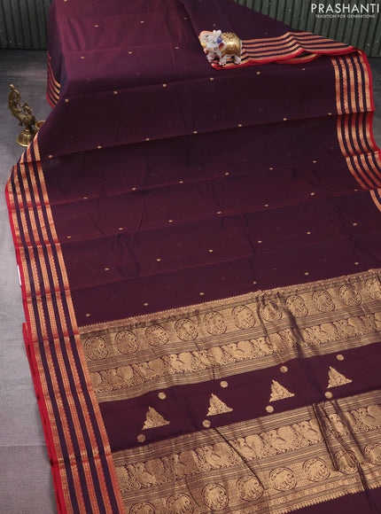 Kanchi cotton saree wine shade and maroon with zari woven buttas and zari woven border
