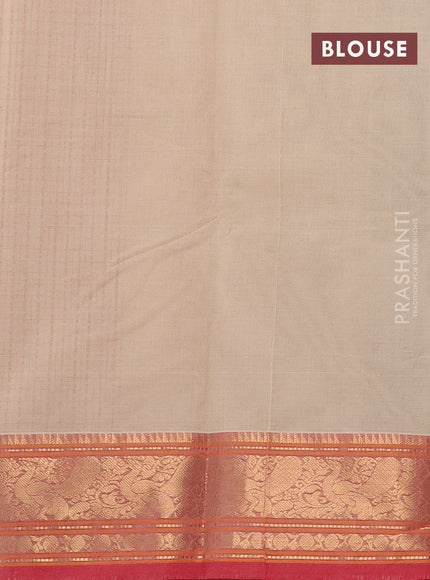 Kanchi cotton saree cream and red with allover checked pattern & lakshadeepam weaves and zari woven border
