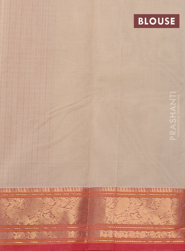 Kanchi cotton saree cream and red with allover checked pattern & lakshadeepam weaves and zari woven border