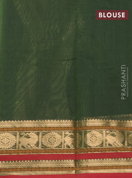 Kanchi cotton saree green and maroon with allover zari checked pattern & buttas and zari woven border
