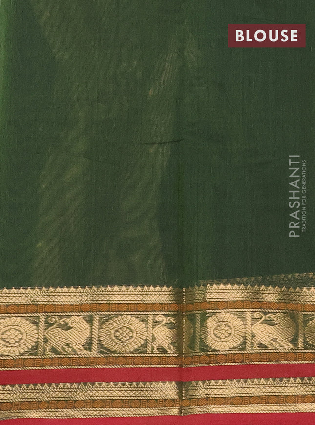 Kanchi cotton saree green and maroon with allover zari checked pattern & buttas and zari woven border
