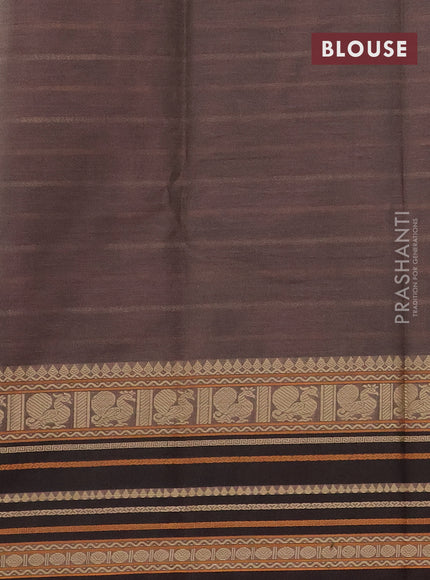 Kanchi cotton saree dual shade of greenish brown with allover thread woven stripes pattern and thread woven border