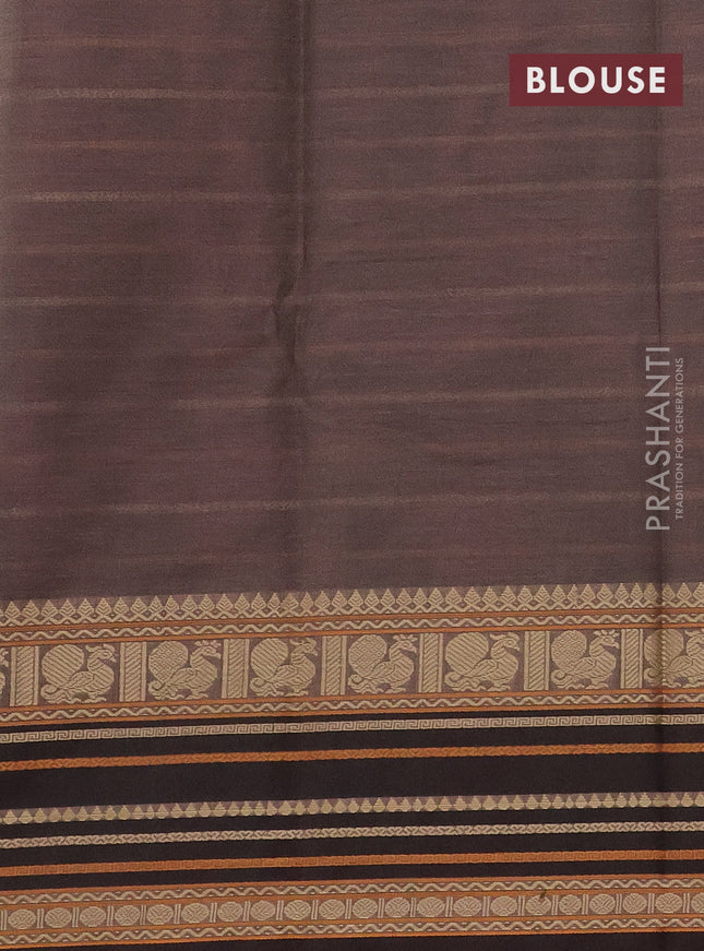 Kanchi cotton saree dual shade of greenish brown with allover thread woven stripes pattern and thread woven border