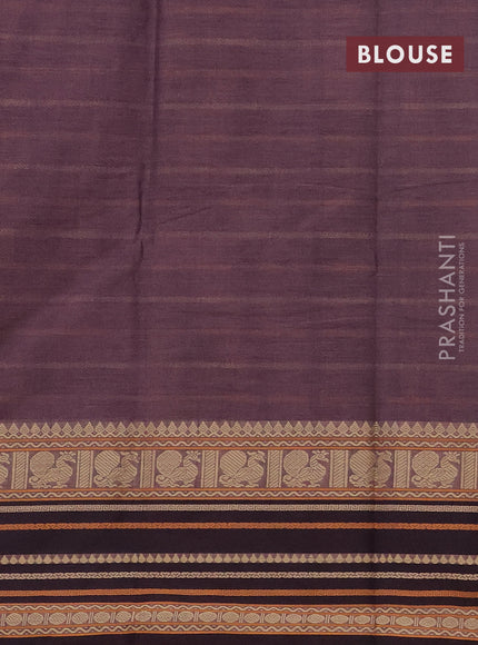 Kanchi cotton saree rosy brown with allover thread woven stripes pattern and thread woven border