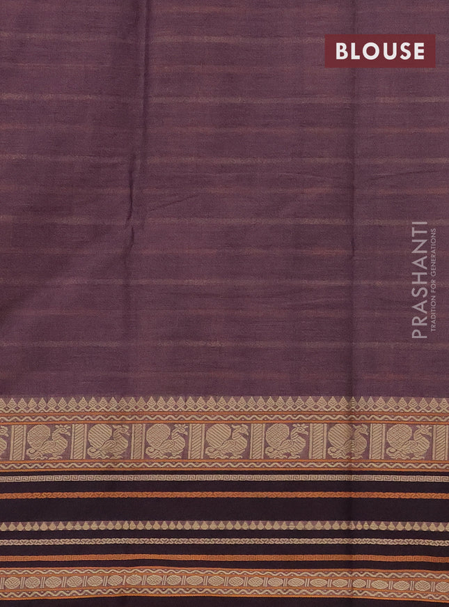Kanchi cotton saree rosy brown with allover thread woven stripes pattern and thread woven border