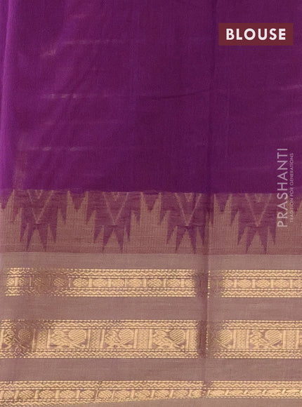 Kanchi cotton saree purple and beige with allover thread woven stripes pattern and temple design zari woven border