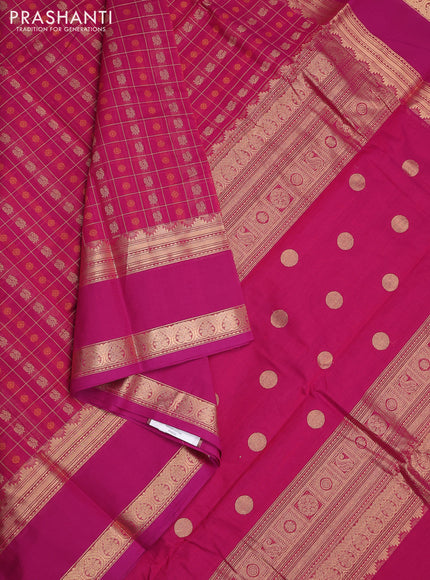 Kanchi cotton saree magenta pink with allover thread woven checks & 1000 buttas and rettapet zari woven border