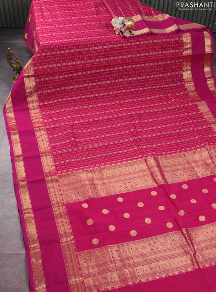 Kanchi cotton saree magenta pink with allover thread woven checks & 1000 buttas and rettapet zari woven border