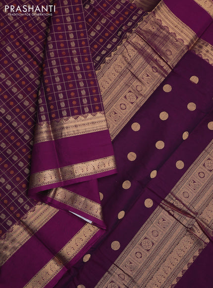 Kanchi cotton saree purple with allover thread woven checks & 1000 buttas and rettapet zari woven border