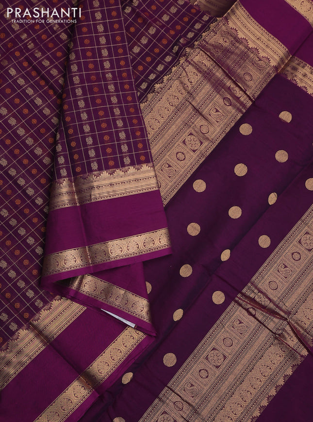 Kanchi cotton saree purple with allover thread woven checks & 1000 buttas and rettapet zari woven border
