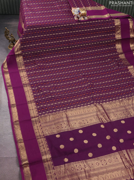 Kanchi cotton saree purple with allover thread woven checks & 1000 buttas and rettapet zari woven border