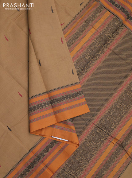 Kanchi cotton saree beige and mustard shade with thread woven buttas and thread woven border