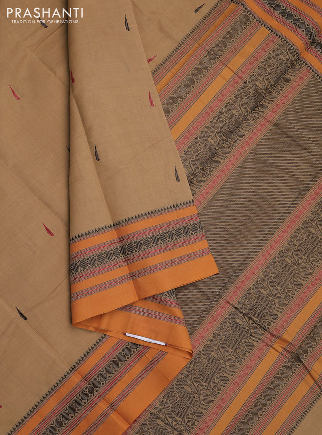 Kanchi cotton saree beige and mustard shade with thread woven buttas and thread woven border