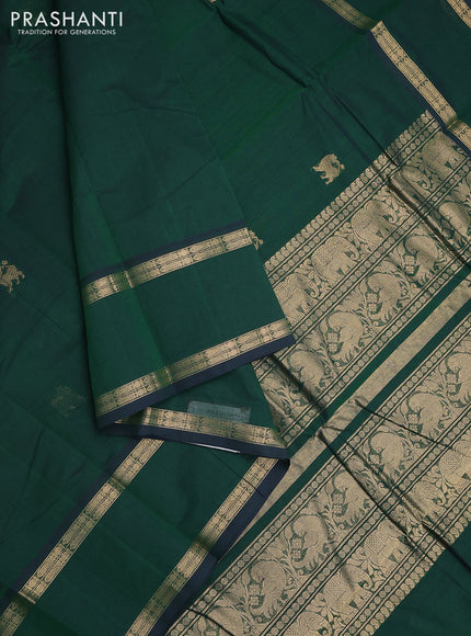 Kanchi cotton saree green with zari woven buttas and rettapet zari woven border