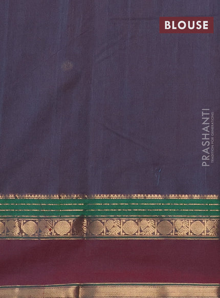 Kanchi cotton saree dual shade of peacock blue and green with plain body and rettapet zari woven border
