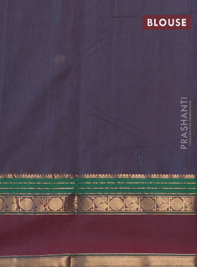 Kanchi cotton saree dual shade of peacock blue and green with plain body and rettapet zari woven border
