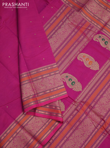 Kanchi cotton saree pink with woven buttas and long woven border