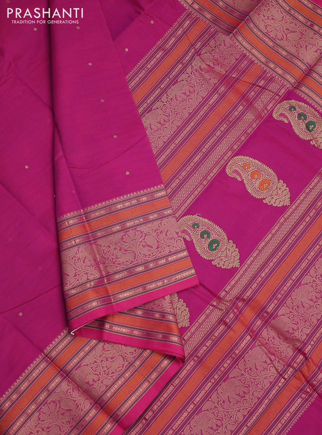 Kanchi cotton saree pink with woven buttas and long woven border